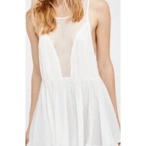 INTIMATELY Free People Ivory Marble Cami Tank Tback Top sz SMALL Mesh Flowy EUC